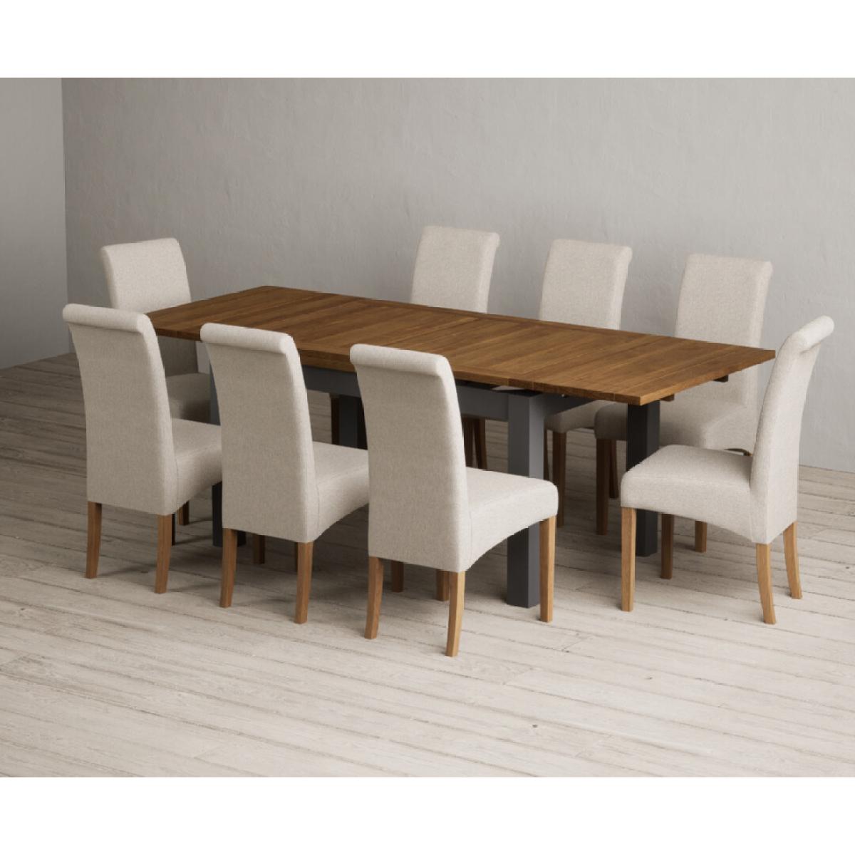 Extending Buxton 140cm Oak and Charcoal Grey Painted Dining Table with 6 Blue Scroll Back Chairs – image 11