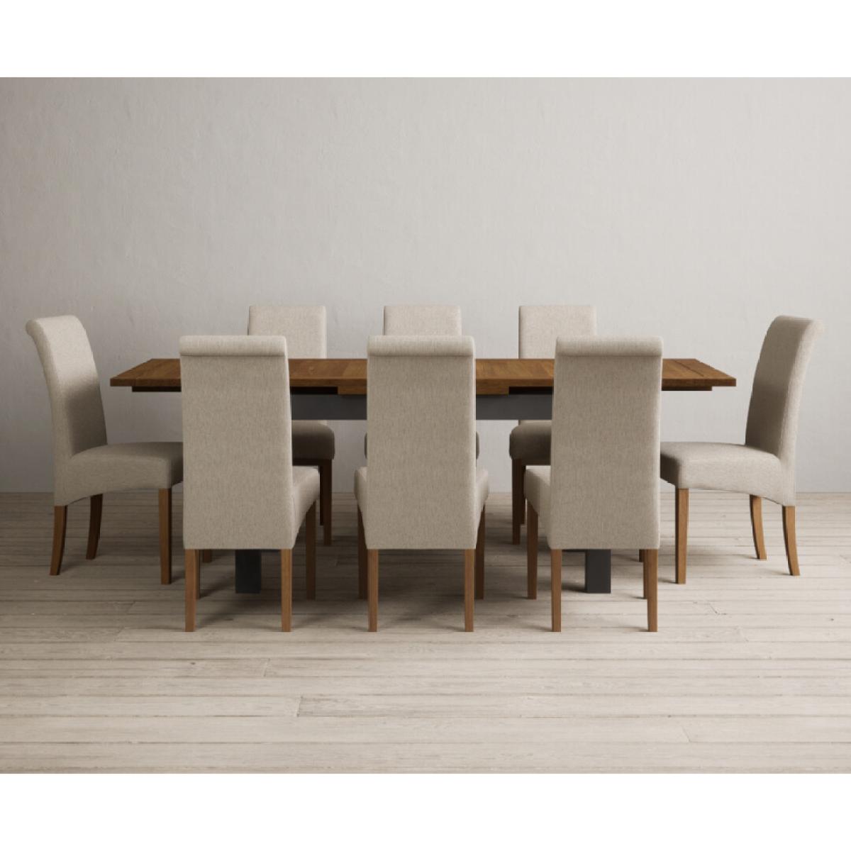 Extending Buxton 140cm Oak and Charcoal Grey Painted Dining Table with 6 Blue Scroll Back Chairs – image 12