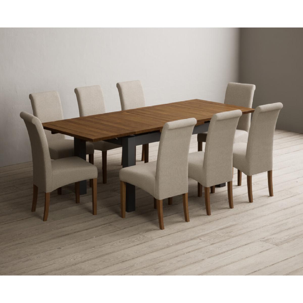 Extending Buxton 140cm Oak and Charcoal Grey Painted Dining Table with 6 Blue Scroll Back Chairs – image 13