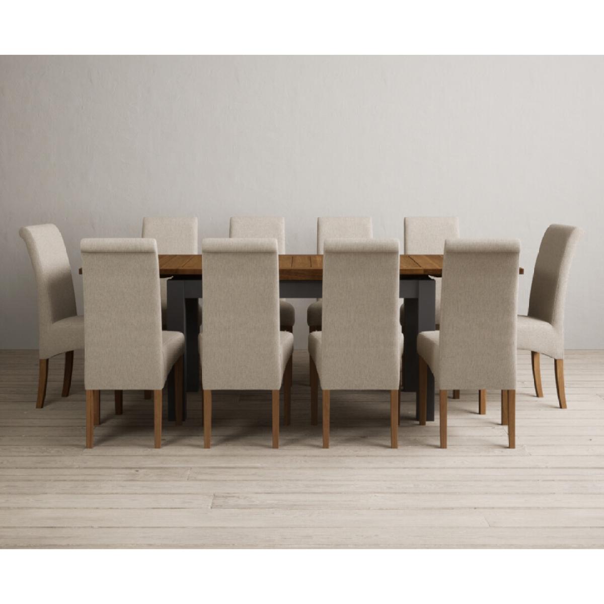 Extending Buxton 140cm Oak and Charcoal Grey Painted Dining Table with 6 Blue Scroll Back Chairs – image 15
