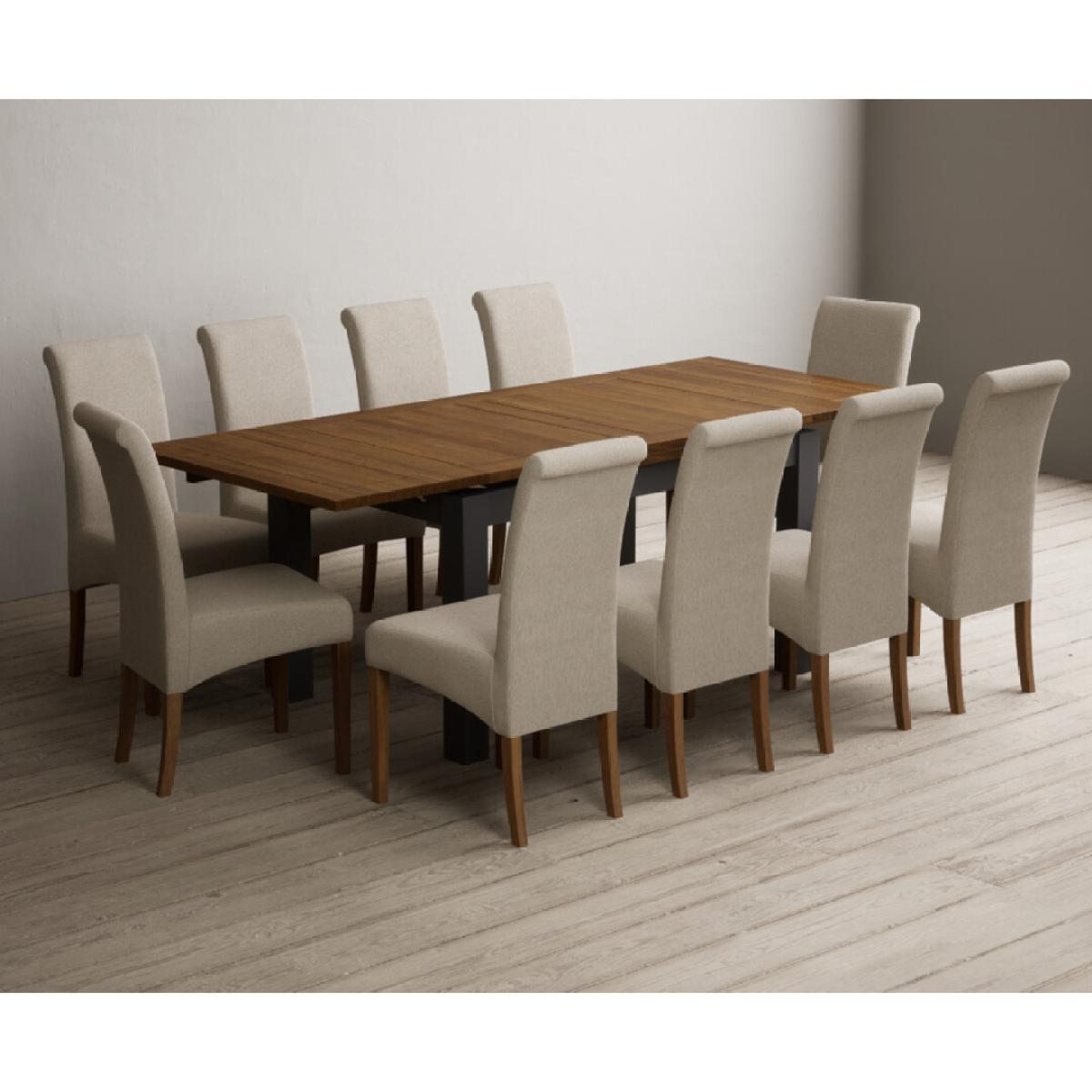 Extending Buxton 140cm Oak and Charcoal Grey Painted Dining Table with 6 Blue Scroll Back Chairs – image 16