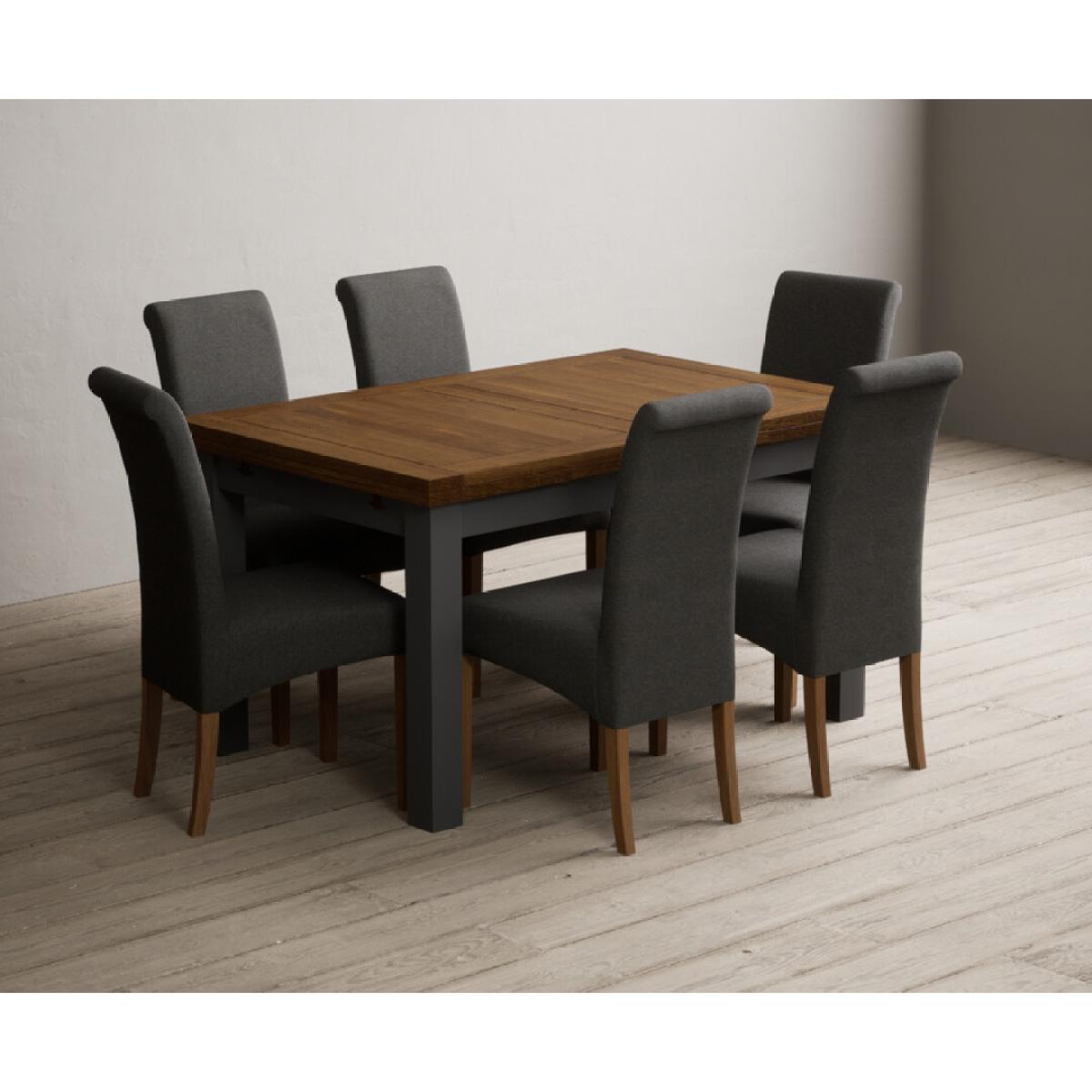 Extending Buxton 140cm Oak and Charcoal Grey Painted Dining Table with 6 Blue Scroll Back Chairs – image 21