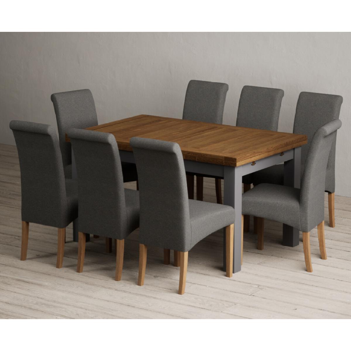 Extending Buxton 140cm Oak and Charcoal Grey Painted Dining Table with 6 Blue Scroll Back Chairs – image 22