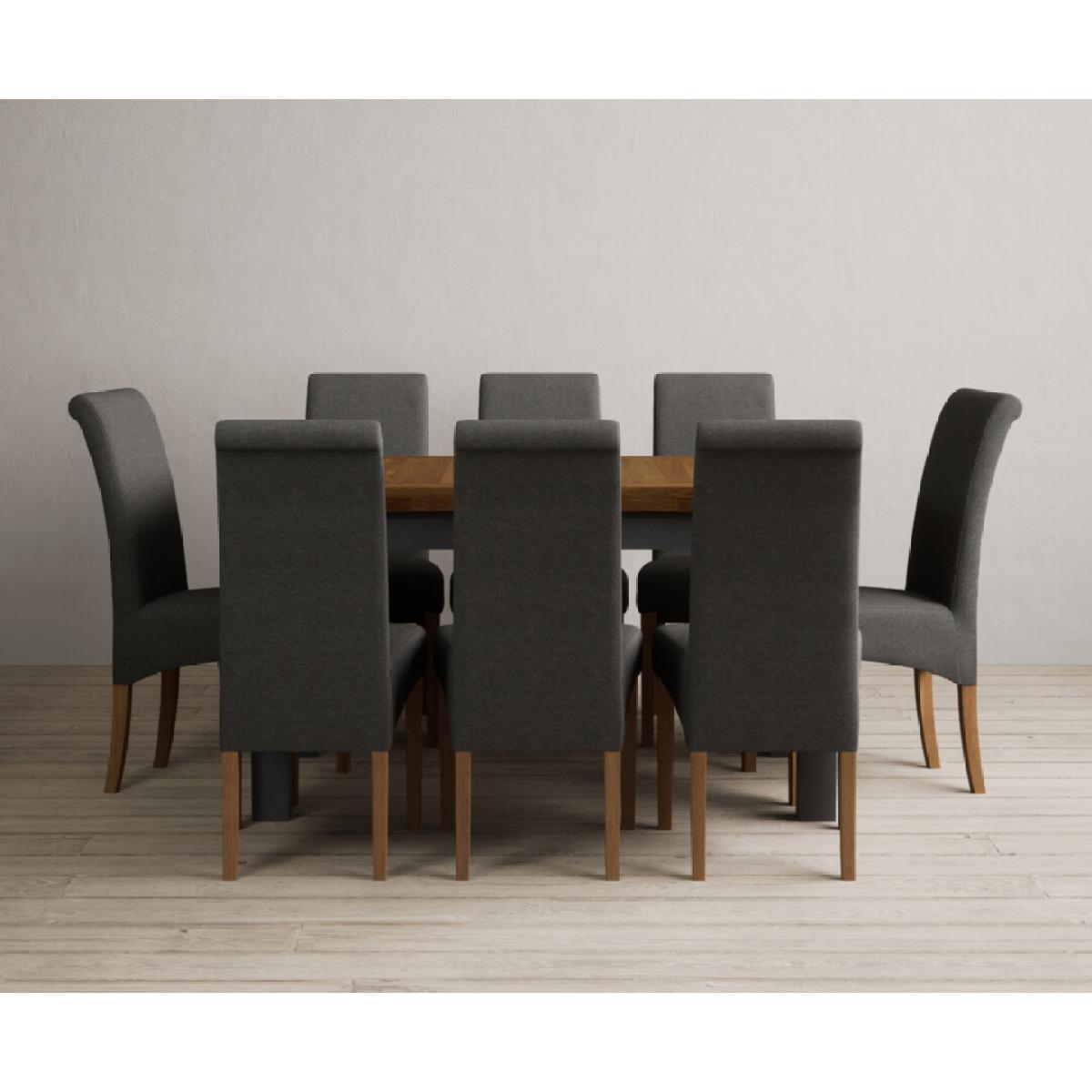 Extending Buxton 140cm Oak and Charcoal Grey Painted Dining Table with 6 Blue Scroll Back Chairs – image 23