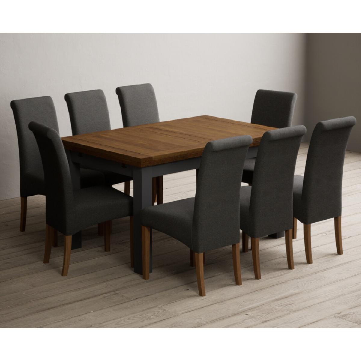 Extending Buxton 140cm Oak and Charcoal Grey Painted Dining Table with 6 Blue Scroll Back Chairs – image 24