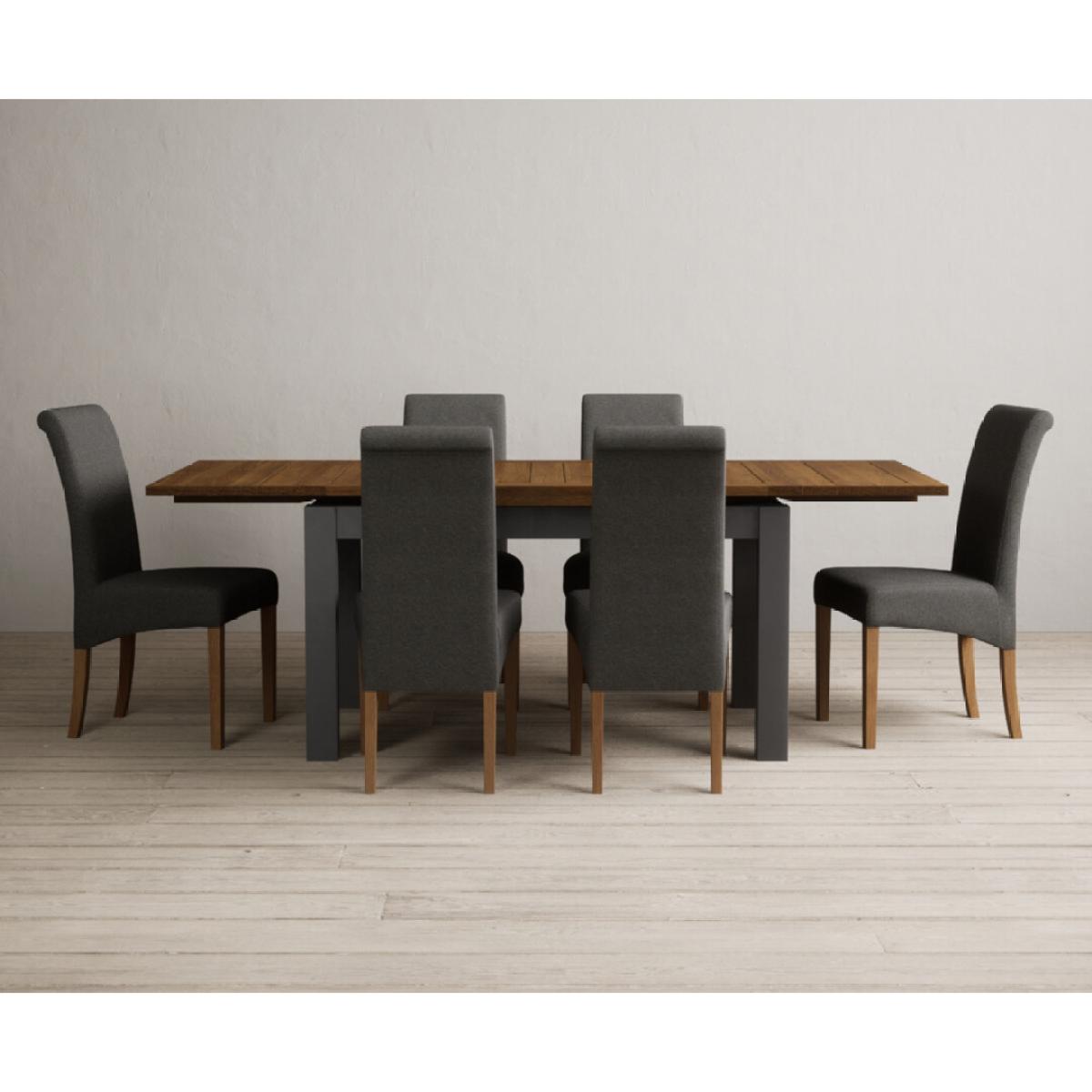 Extending Buxton 140cm Oak and Charcoal Grey Painted Dining Table with 6 Blue Scroll Back Chairs – image 26