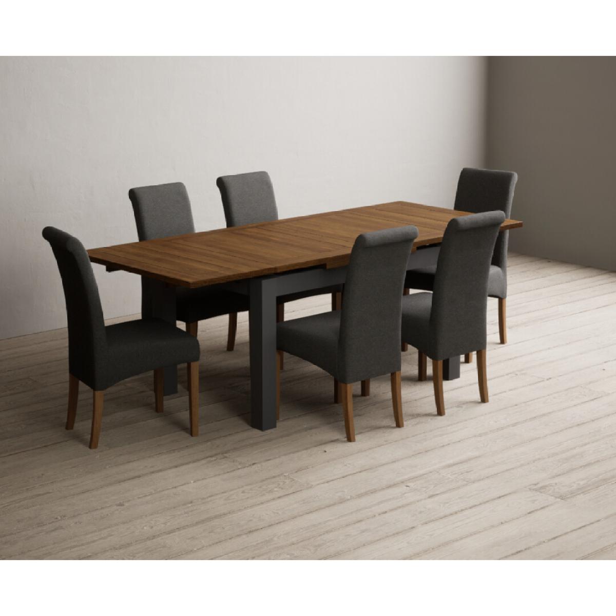 Extending Buxton 140cm Oak and Charcoal Grey Painted Dining Table with 6 Blue Scroll Back Chairs – image 27