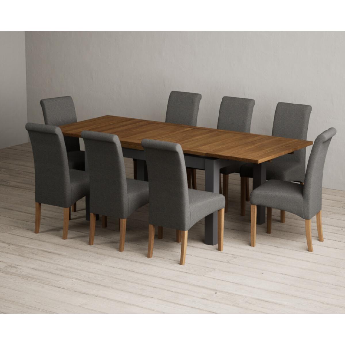 Extending Buxton 140cm Oak and Charcoal Grey Painted Dining Table with 6 Blue Scroll Back Chairs – image 28