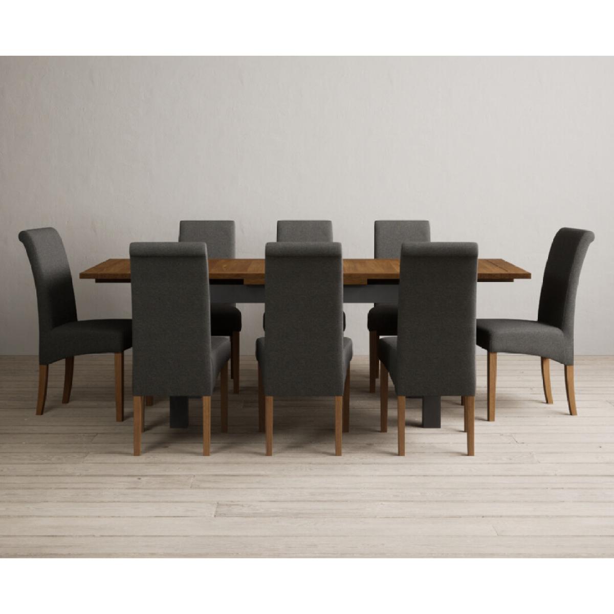 Extending Buxton 140cm Oak and Charcoal Grey Painted Dining Table with 6 Blue Scroll Back Chairs – image 29