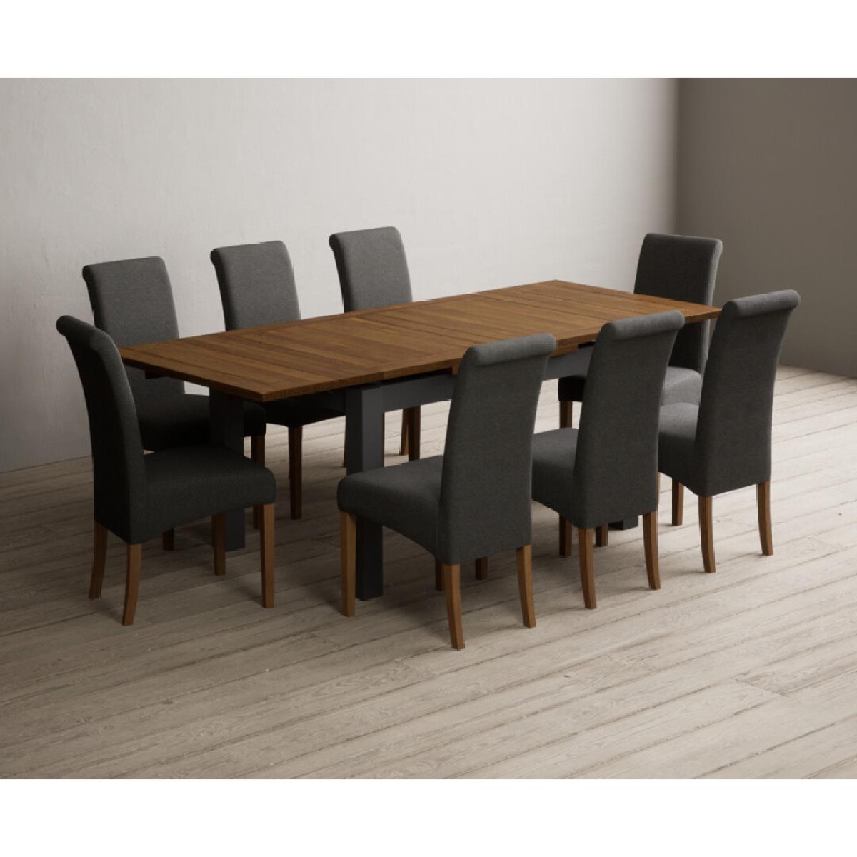 Extending Buxton 140cm Oak and Charcoal Grey Painted Dining Table with 6 Blue Scroll Back Chairs – image 30