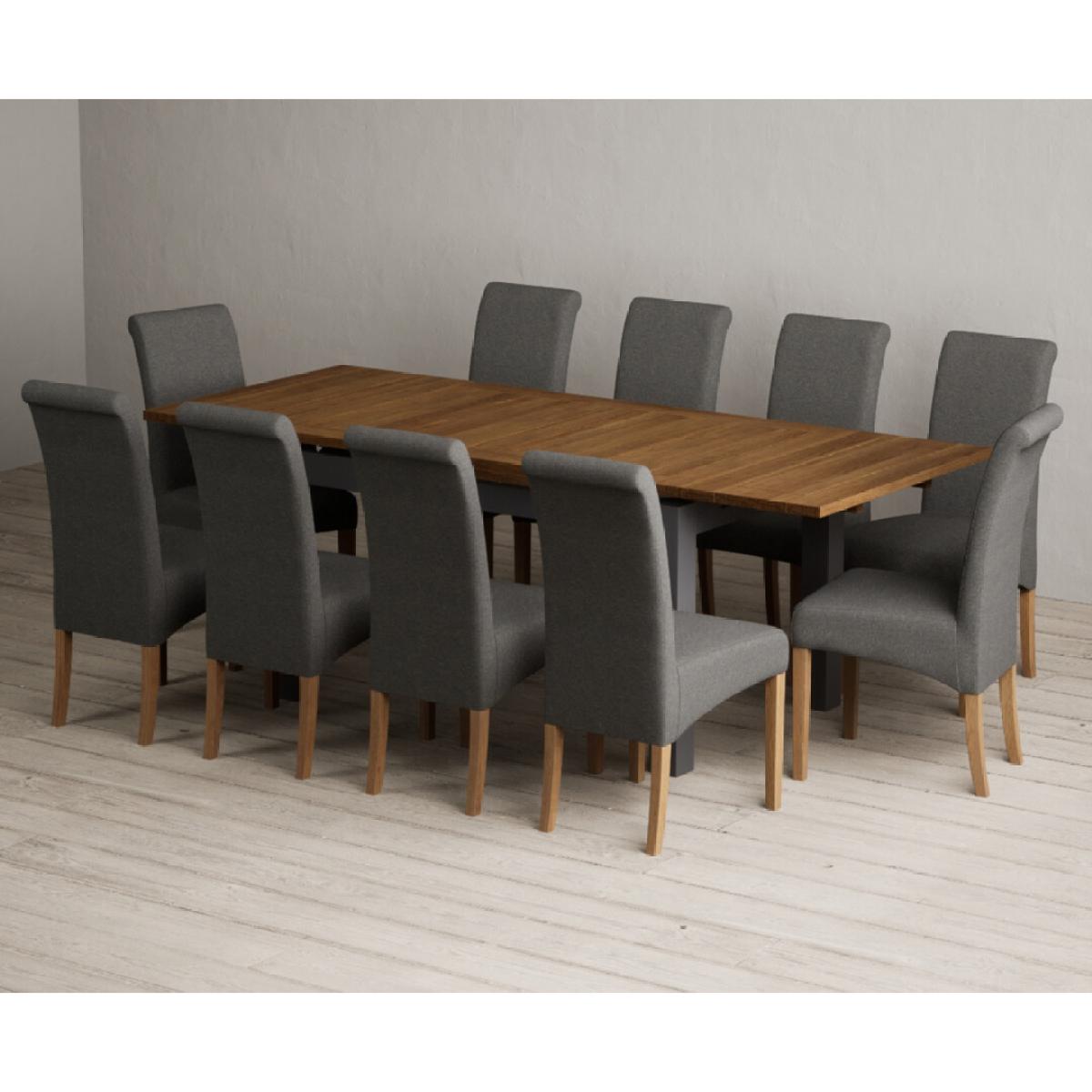 Extending Buxton 140cm Oak and Charcoal Grey Painted Dining Table with 6 Blue Scroll Back Chairs – image 31