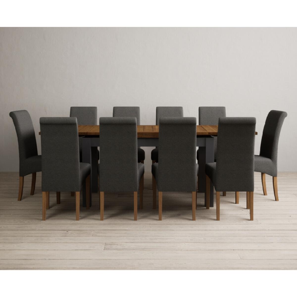 Extending Buxton 140cm Oak and Charcoal Grey Painted Dining Table with 6 Blue Scroll Back Chairs – image 32