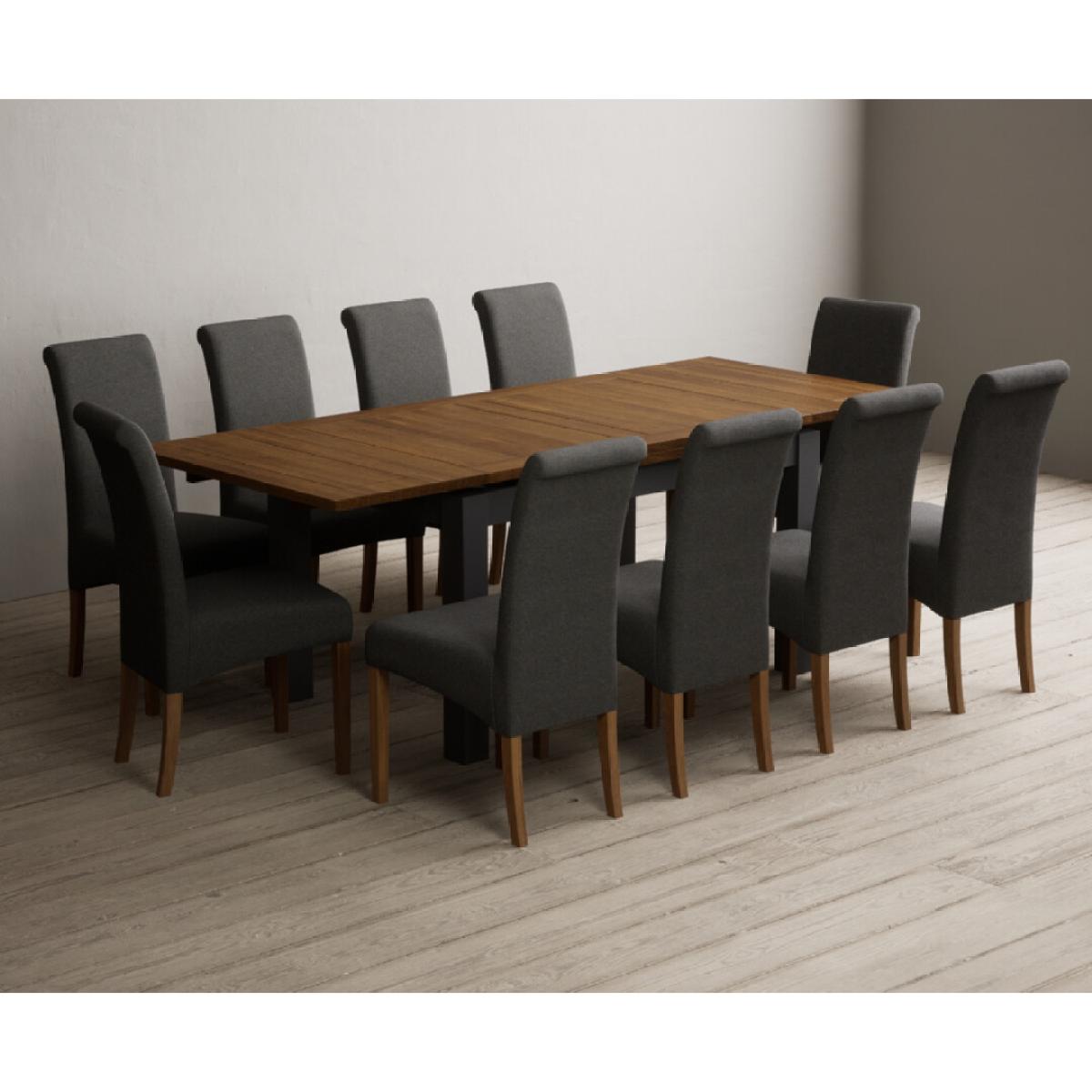 Extending Buxton 140cm Oak and Charcoal Grey Painted Dining Table with 6 Blue Scroll Back Chairs – image 33