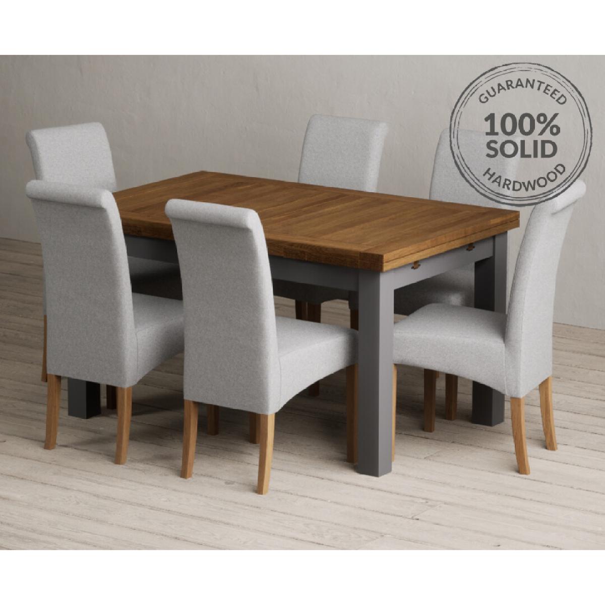 Extending Buxton 140cm Oak and Charcoal Grey Painted Dining Table with 6 Blue Scroll Back Chairs – image 35