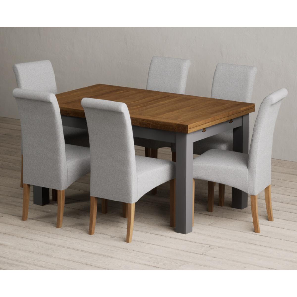 Extending Buxton 140cm Oak and Charcoal Grey Painted Dining Table with 6 Blue Scroll Back Chairs – image 36