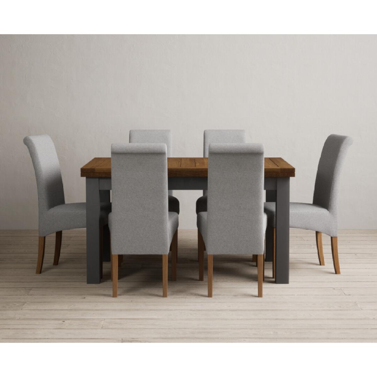 Extending Buxton 140cm Oak and Charcoal Grey Painted Dining Table with 6 Blue Scroll Back Chairs – image 37