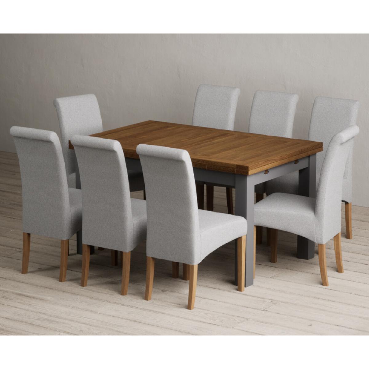 Extending Buxton 140cm Oak and Charcoal Grey Painted Dining Table with 6 Blue Scroll Back Chairs – image 39