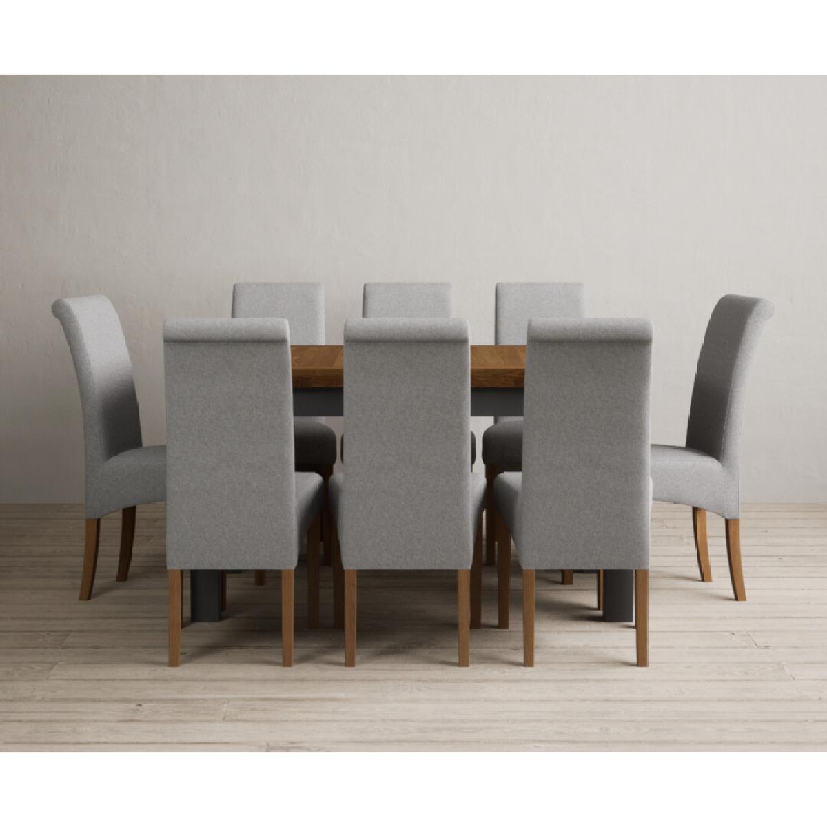 Extending Buxton 140cm Oak and Charcoal Grey Painted Dining Table with 6 Blue Scroll Back Chairs – image 40