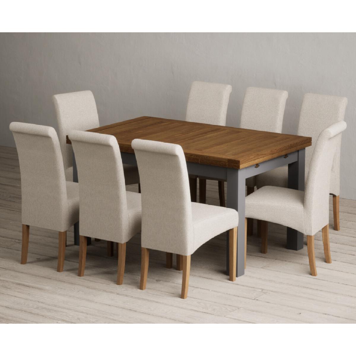 Extending Buxton 140cm Oak and Charcoal Grey Painted Dining Table with 6 Blue Scroll Back Chairs – image 5