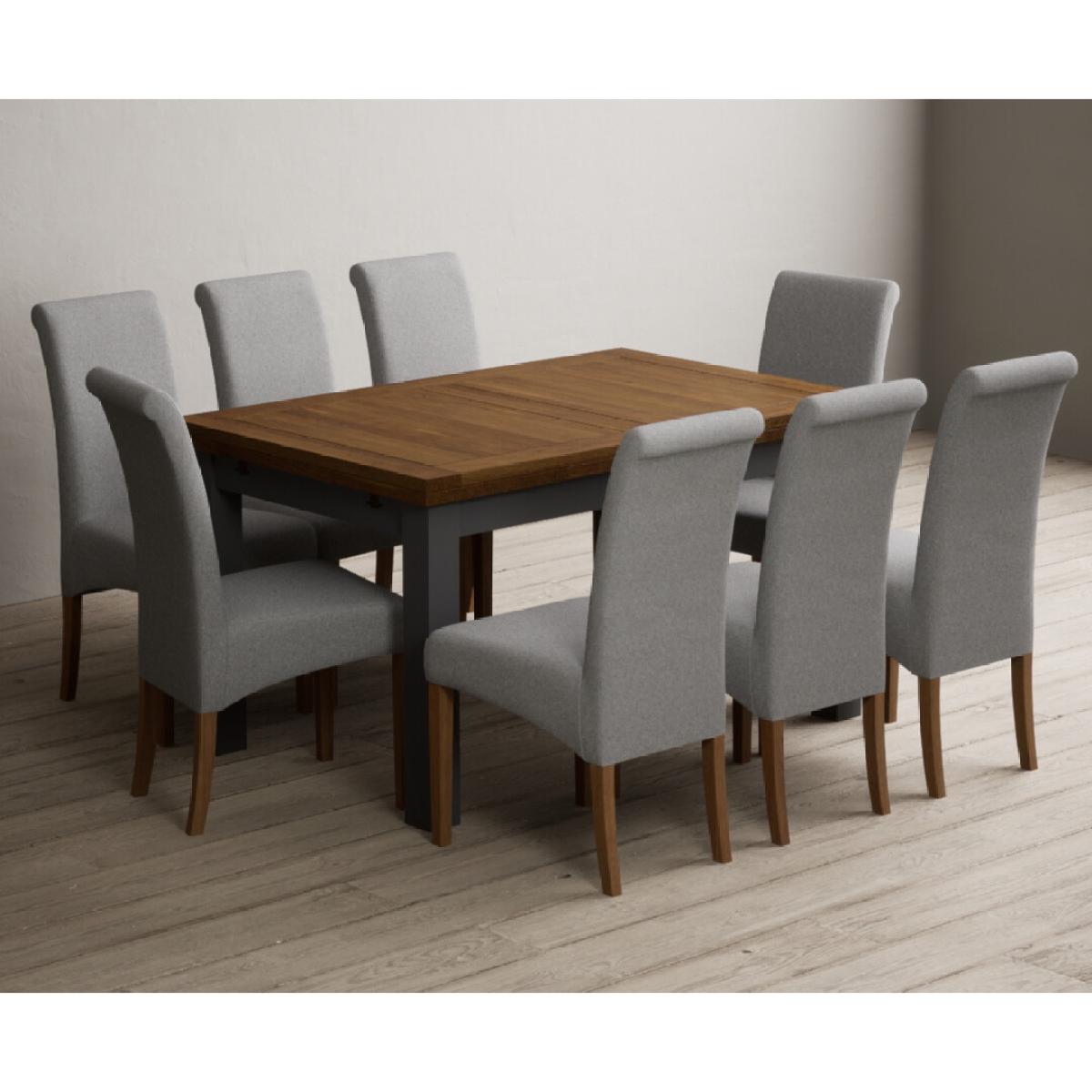 Extending Buxton 140cm Oak and Charcoal Grey Painted Dining Table with 6 Blue Scroll Back Chairs – image 41