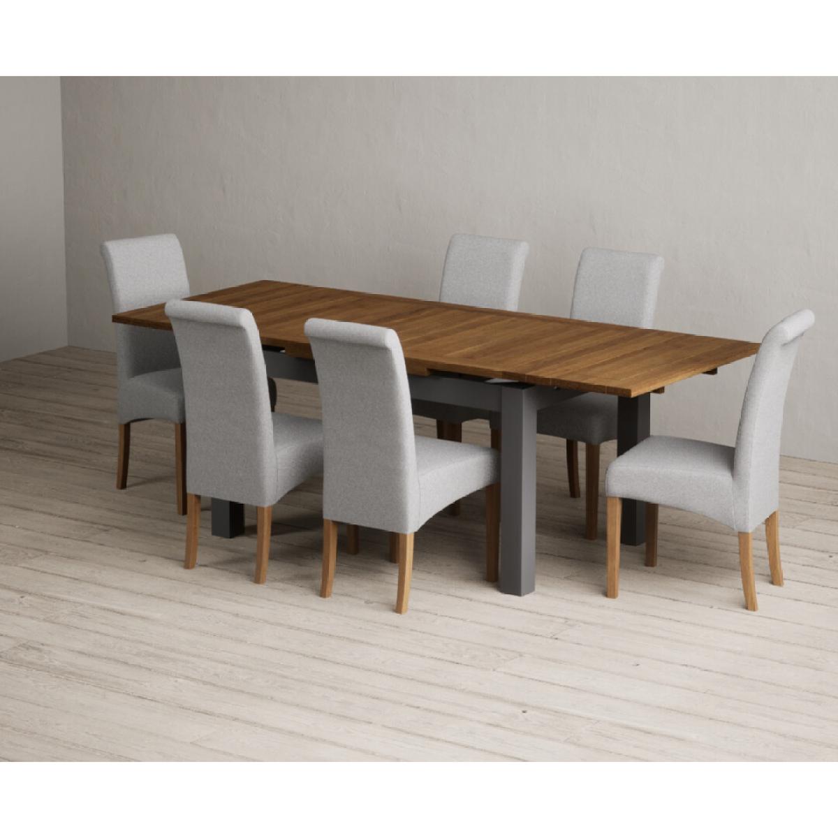 Extending Buxton 140cm Oak and Charcoal Grey Painted Dining Table with 6 Blue Scroll Back Chairs – image 42