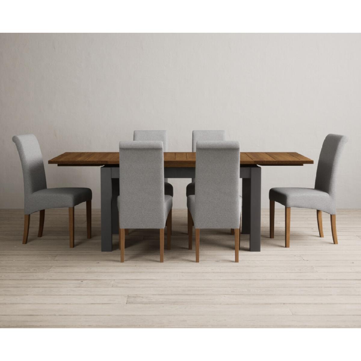 Extending Buxton 140cm Oak and Charcoal Grey Painted Dining Table with 6 Blue Scroll Back Chairs – image 43