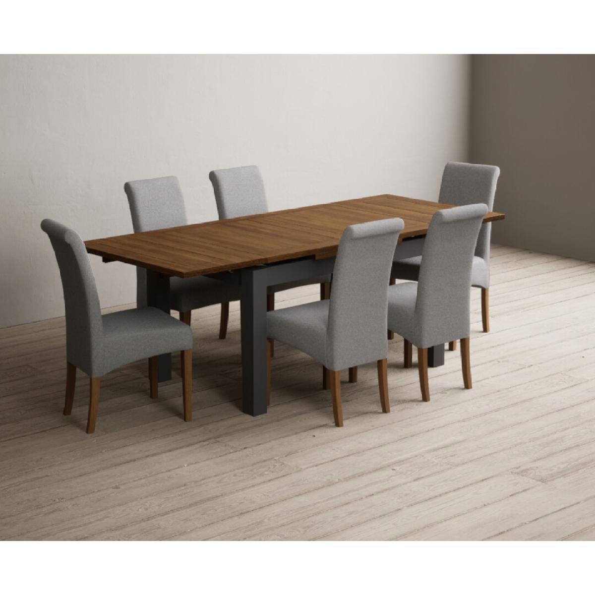 Extending Buxton 140cm Oak and Charcoal Grey Painted Dining Table with 6 Blue Scroll Back Chairs – image 44
