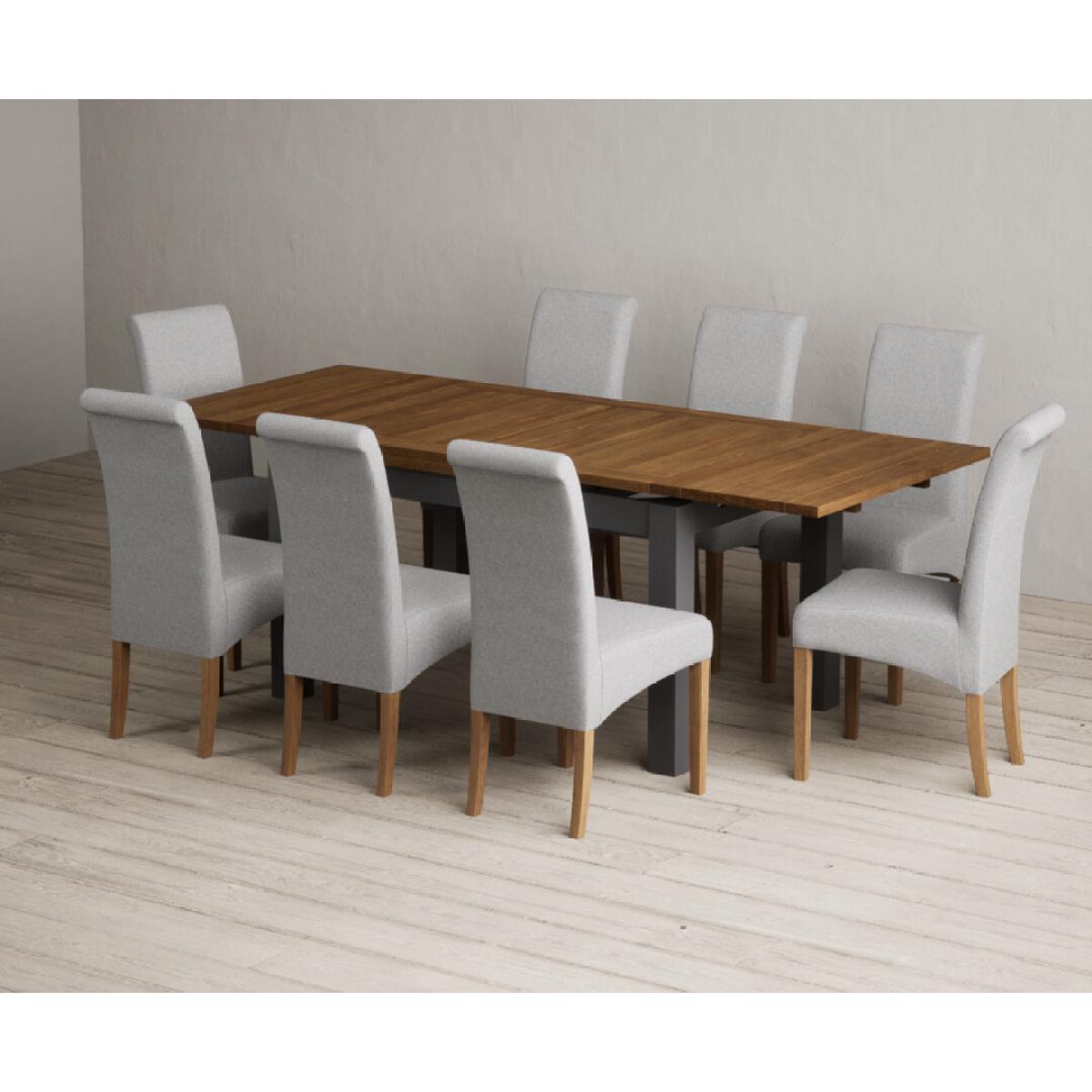 Extending Buxton 140cm Oak and Charcoal Grey Painted Dining Table with 6 Blue Scroll Back Chairs – image 45