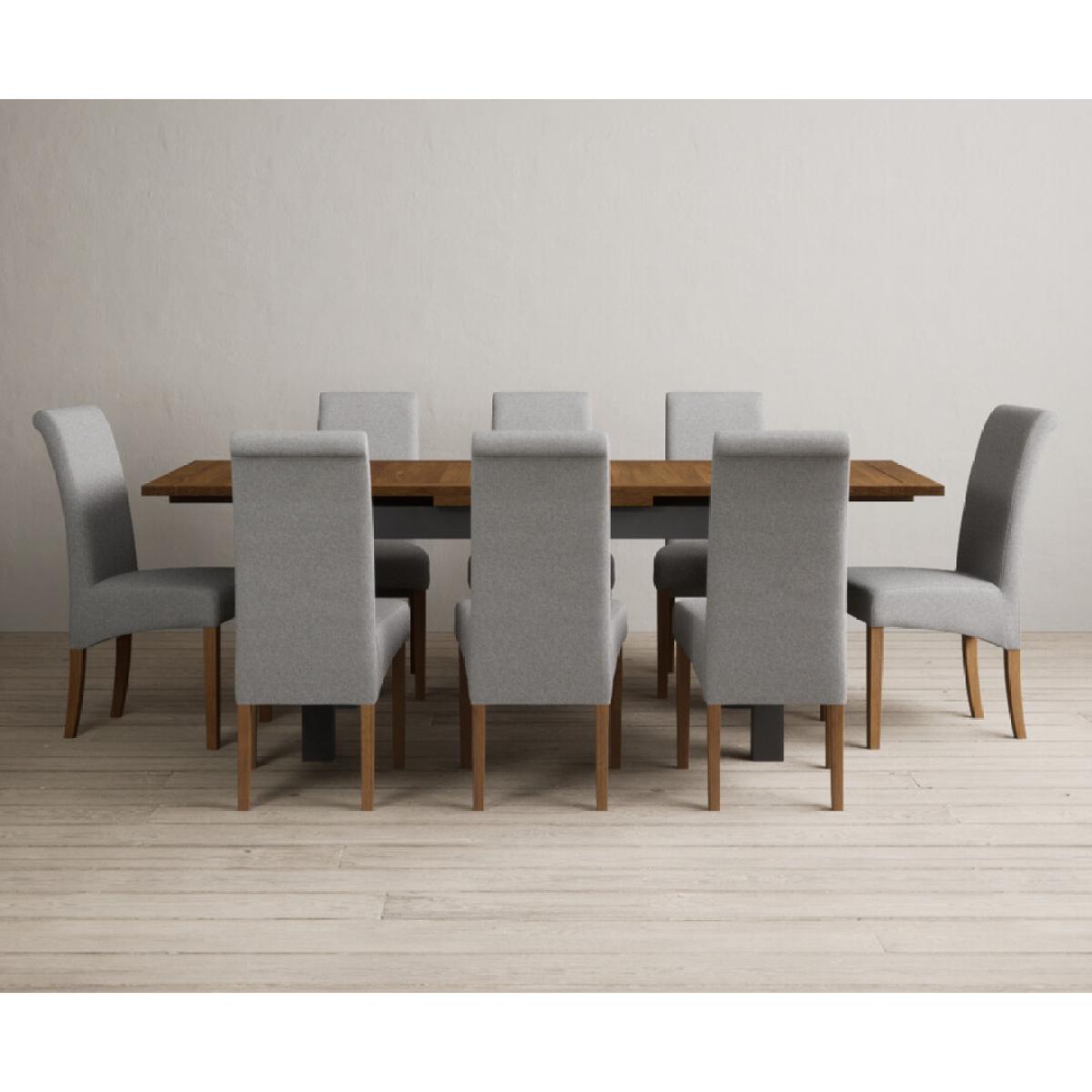 Extending Buxton 140cm Oak and Charcoal Grey Painted Dining Table with 6 Blue Scroll Back Chairs – image 46