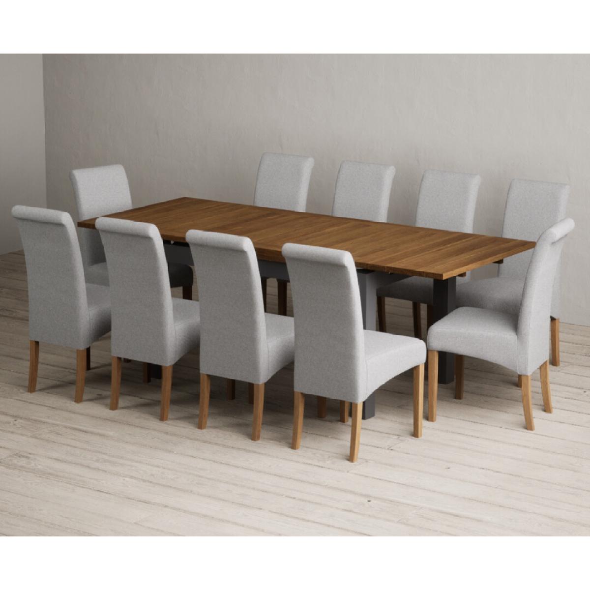 Extending Buxton 140cm Oak and Charcoal Grey Painted Dining Table with 6 Blue Scroll Back Chairs – image 48