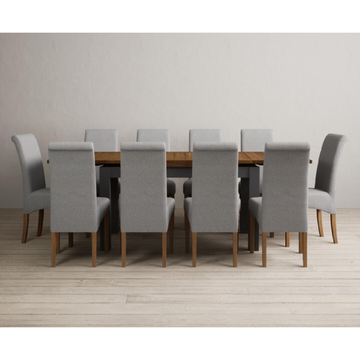 Extending Buxton 140cm Oak and Charcoal Grey Painted Dining Table with 6 Blue Scroll Back Chairs – image 49