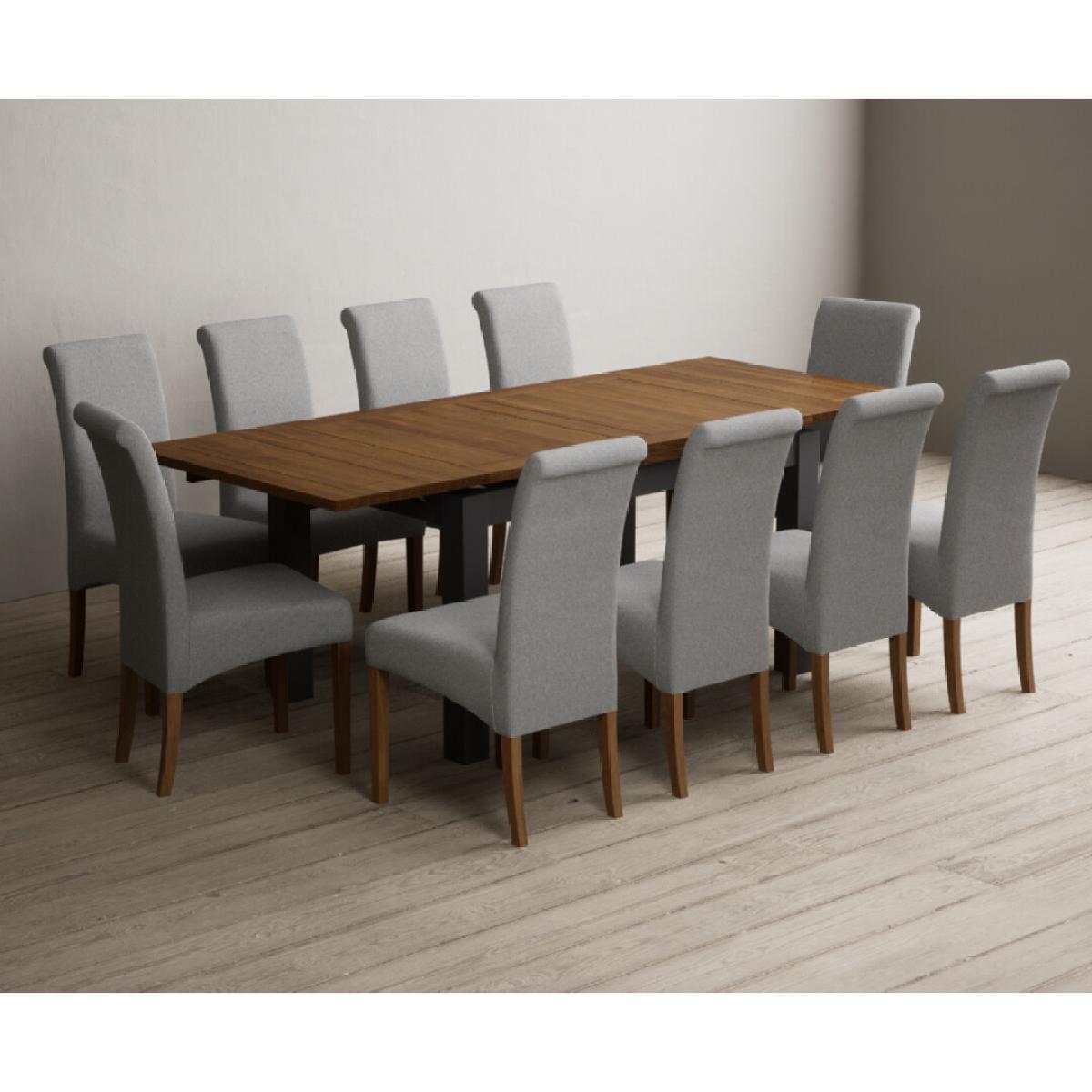 Extending Buxton 140cm Oak and Charcoal Grey Painted Dining Table with 6 Blue Scroll Back Chairs – image 50
