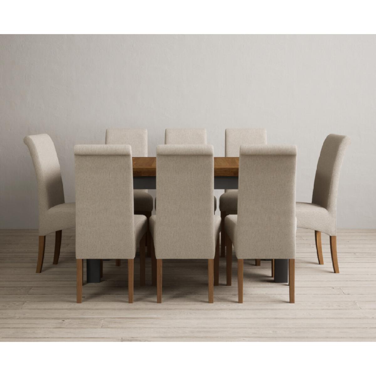 Extending Buxton 140cm Oak and Charcoal Grey Painted Dining Table with 6 Blue Scroll Back Chairs – image 6