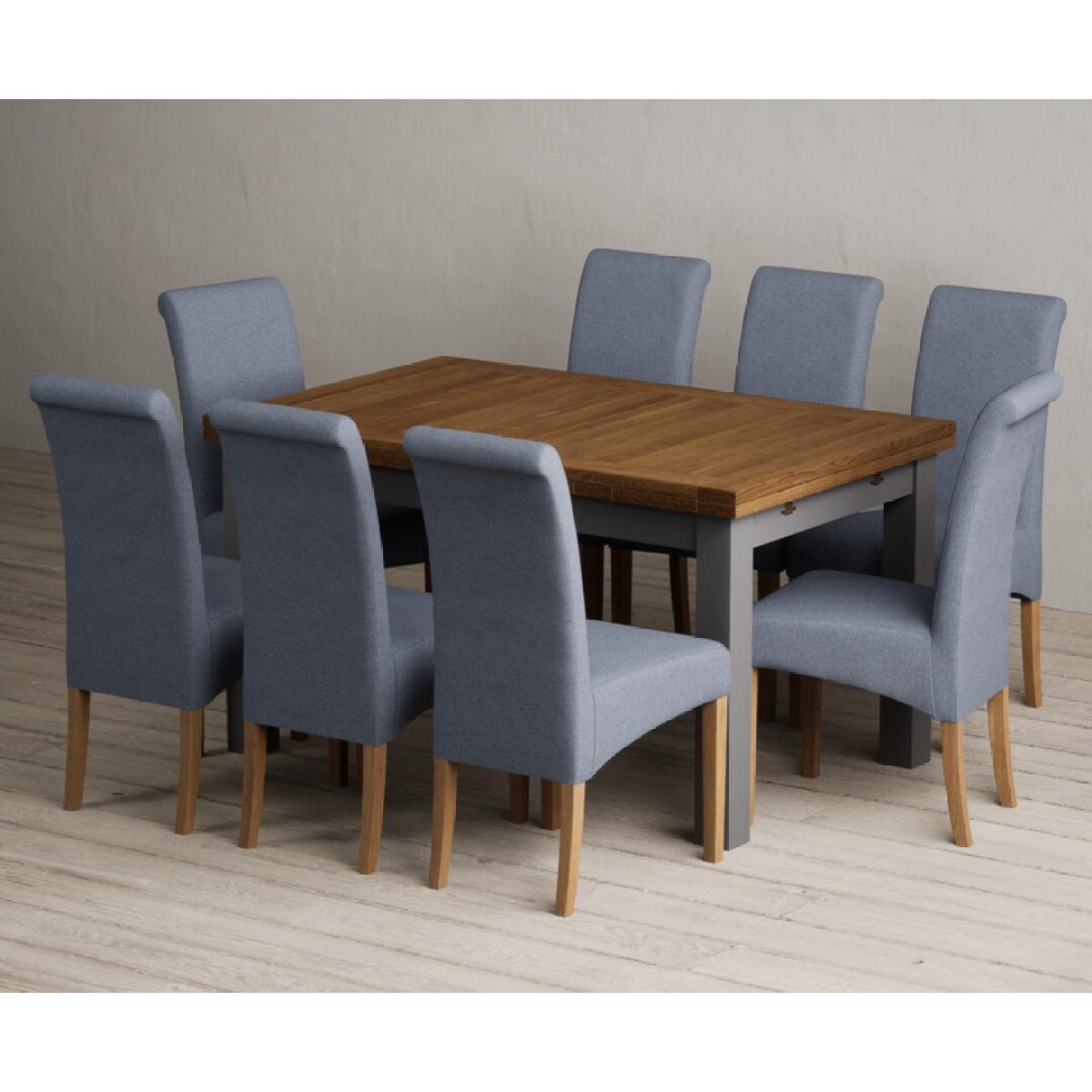 Extending Buxton 140cm Oak and Charcoal Grey Painted Dining Table with 6 Blue Scroll Back Chairs – image 58