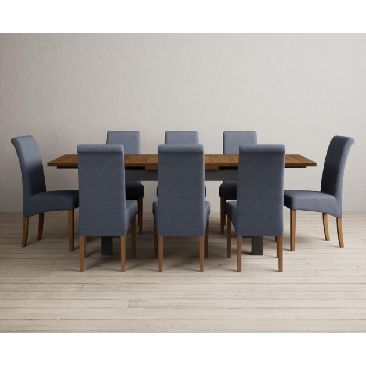 Extending Buxton 140cm Oak and Charcoal Grey Painted Dining Table with 6 Blue Scroll Back Chairs – image 63