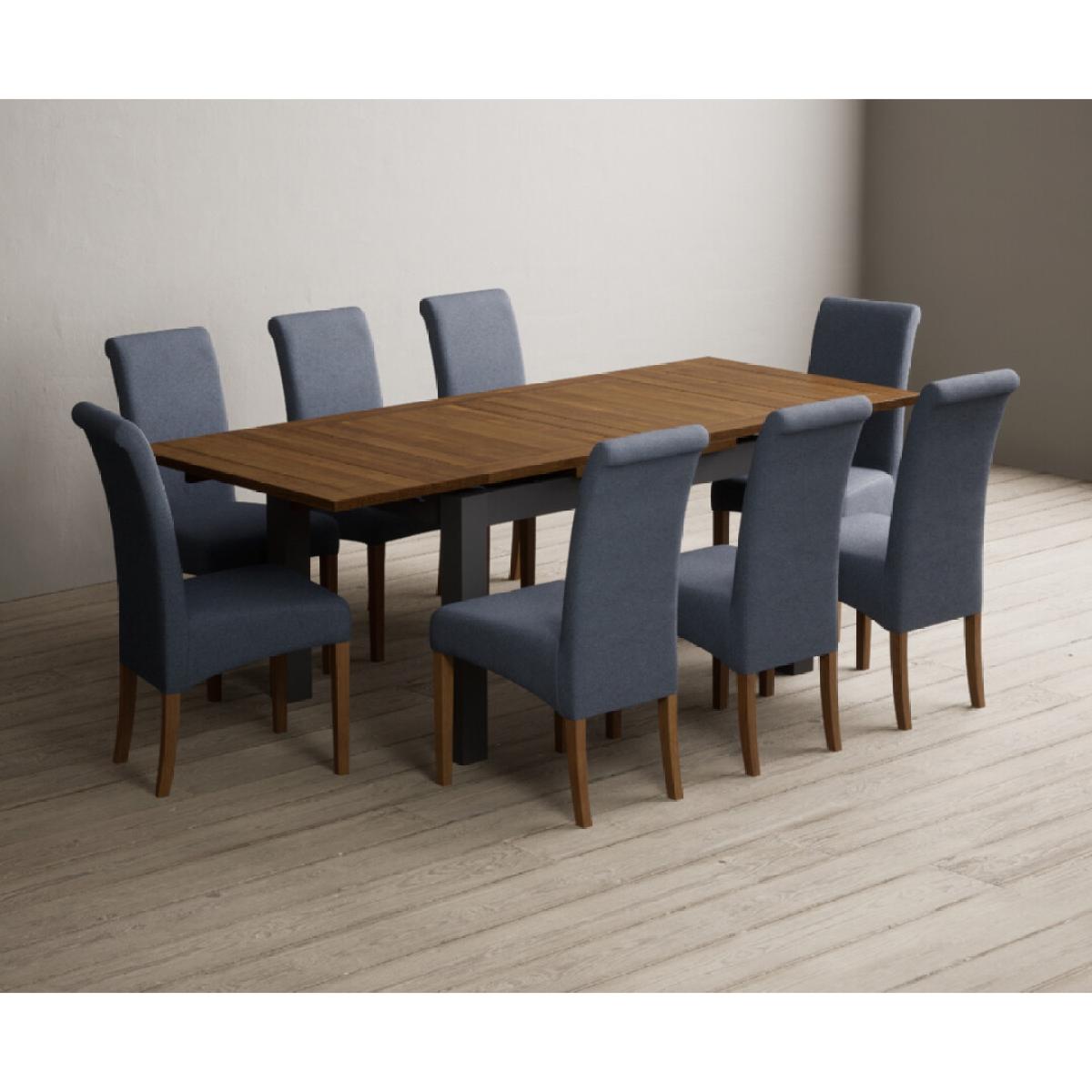 Extending Buxton 140cm Oak and Charcoal Grey Painted Dining Table with 6 Blue Scroll Back Chairs – image 64