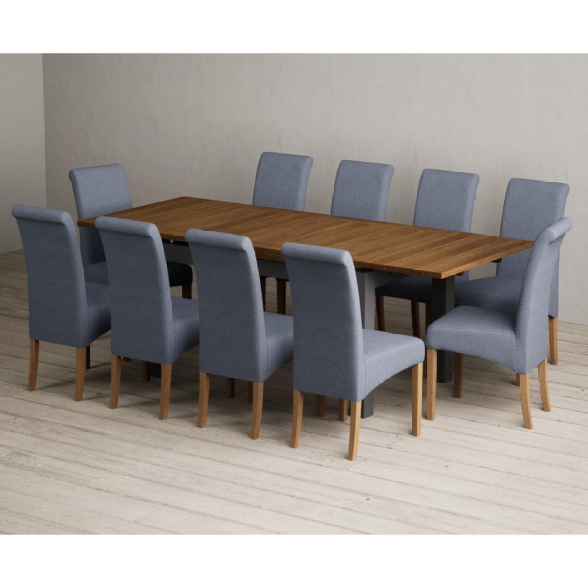 Extending Buxton 140cm Oak and Charcoal Grey Painted Dining Table with 6 Blue Scroll Back Chairs – image 65