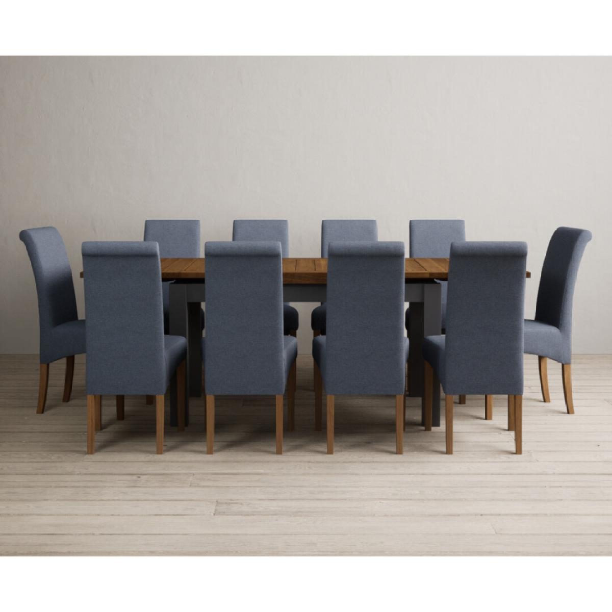Extending Buxton 140cm Oak and Charcoal Grey Painted Dining Table with 6 Blue Scroll Back Chairs – image 66