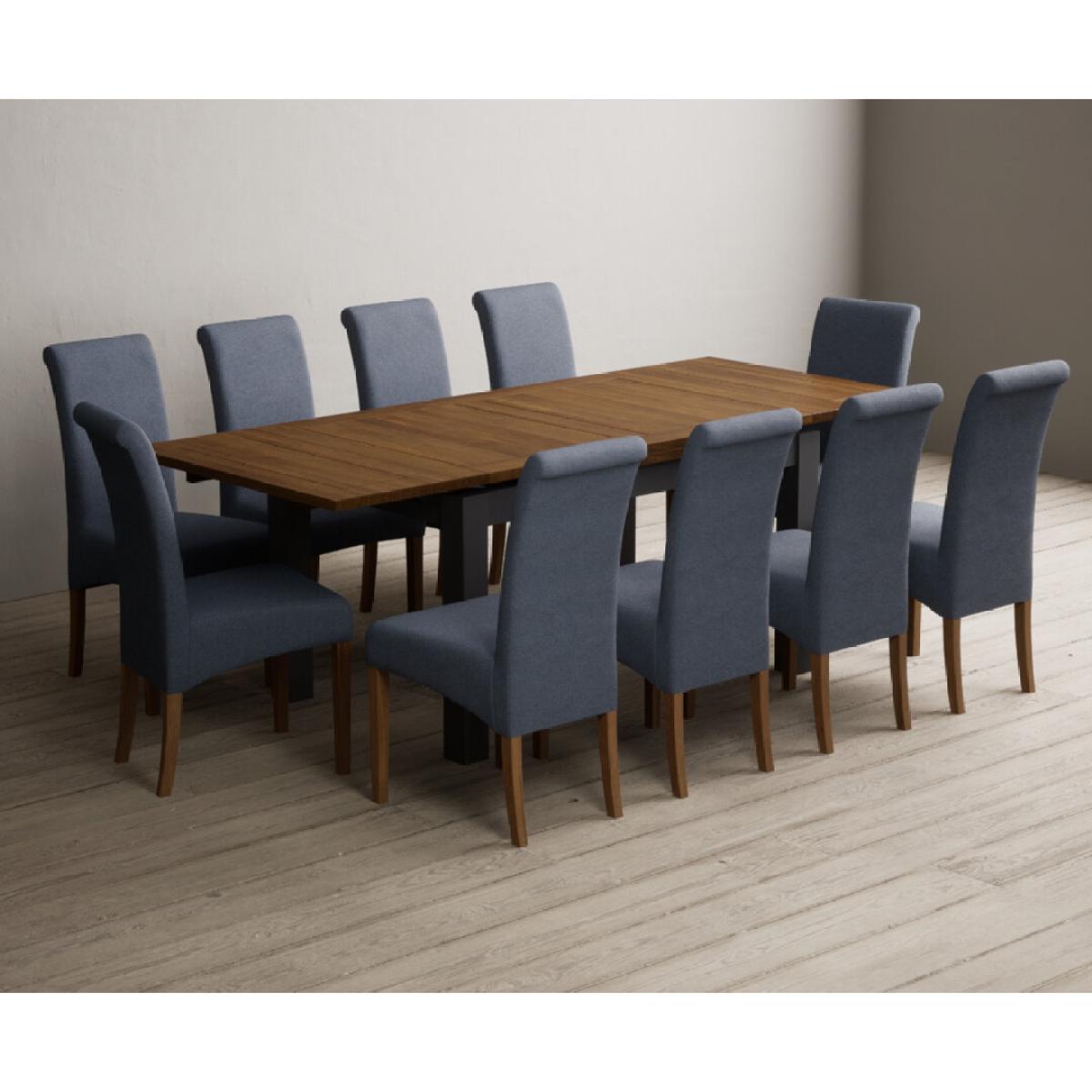 Extending Buxton 140cm Oak and Charcoal Grey Painted Dining Table with 6 Blue Scroll Back Chairs – image 67
