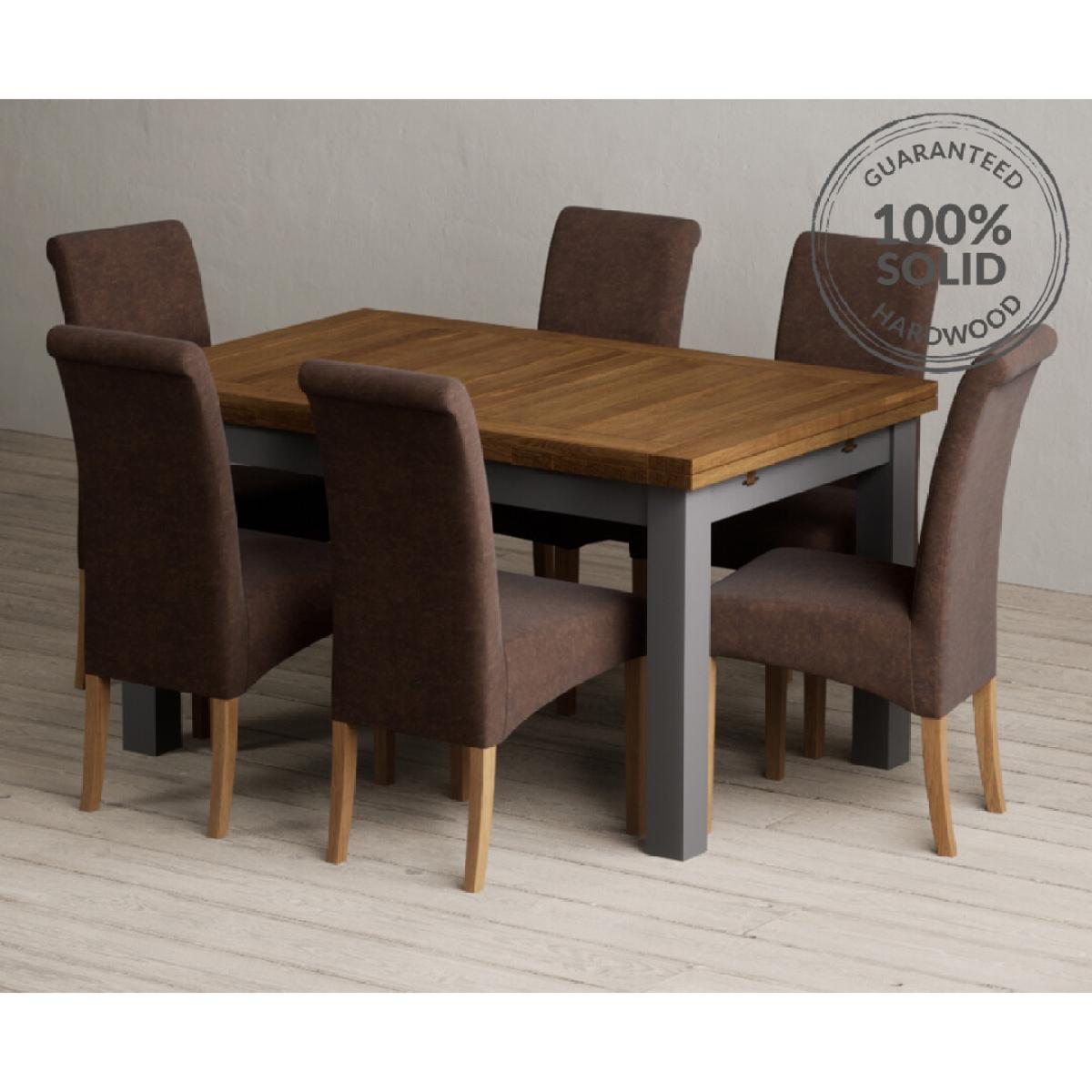 Extending Buxton 140cm Oak and Charcoal Grey Painted Dining Table with 6 Blue Scroll Back Chairs – image 69