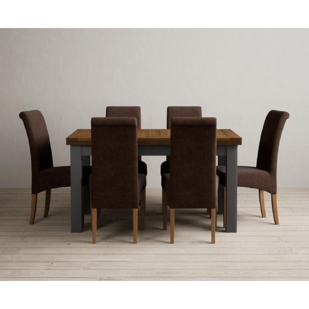 Extending Buxton 140cm Oak and Charcoal Grey Painted Dining Table with 6 Blue Scroll Back Chairs – image 71