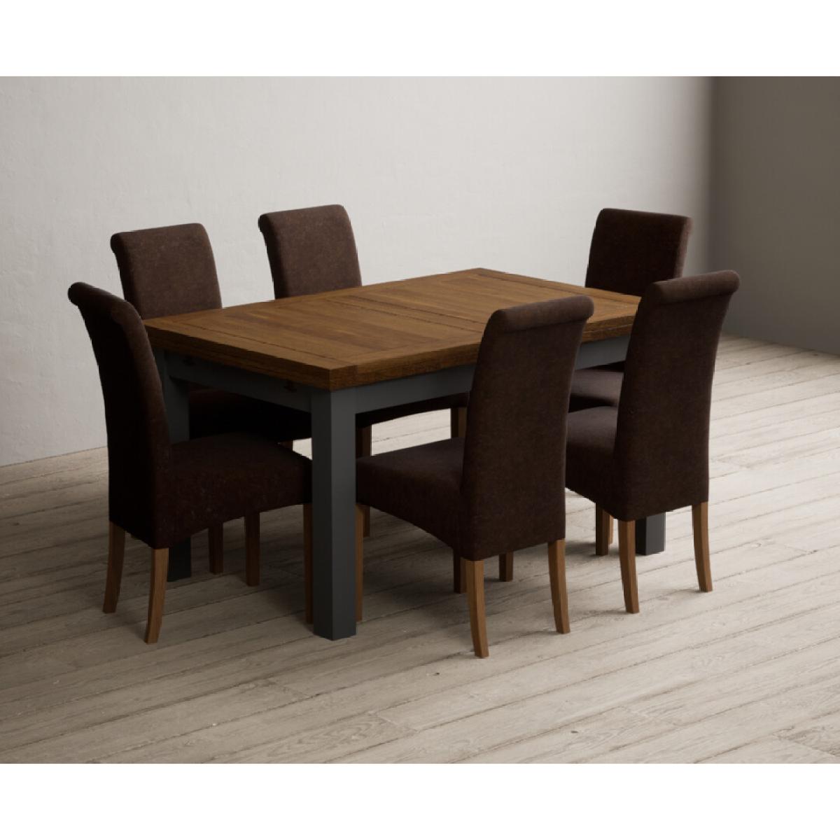 Extending Buxton 140cm Oak and Charcoal Grey Painted Dining Table with 6 Blue Scroll Back Chairs – image 72