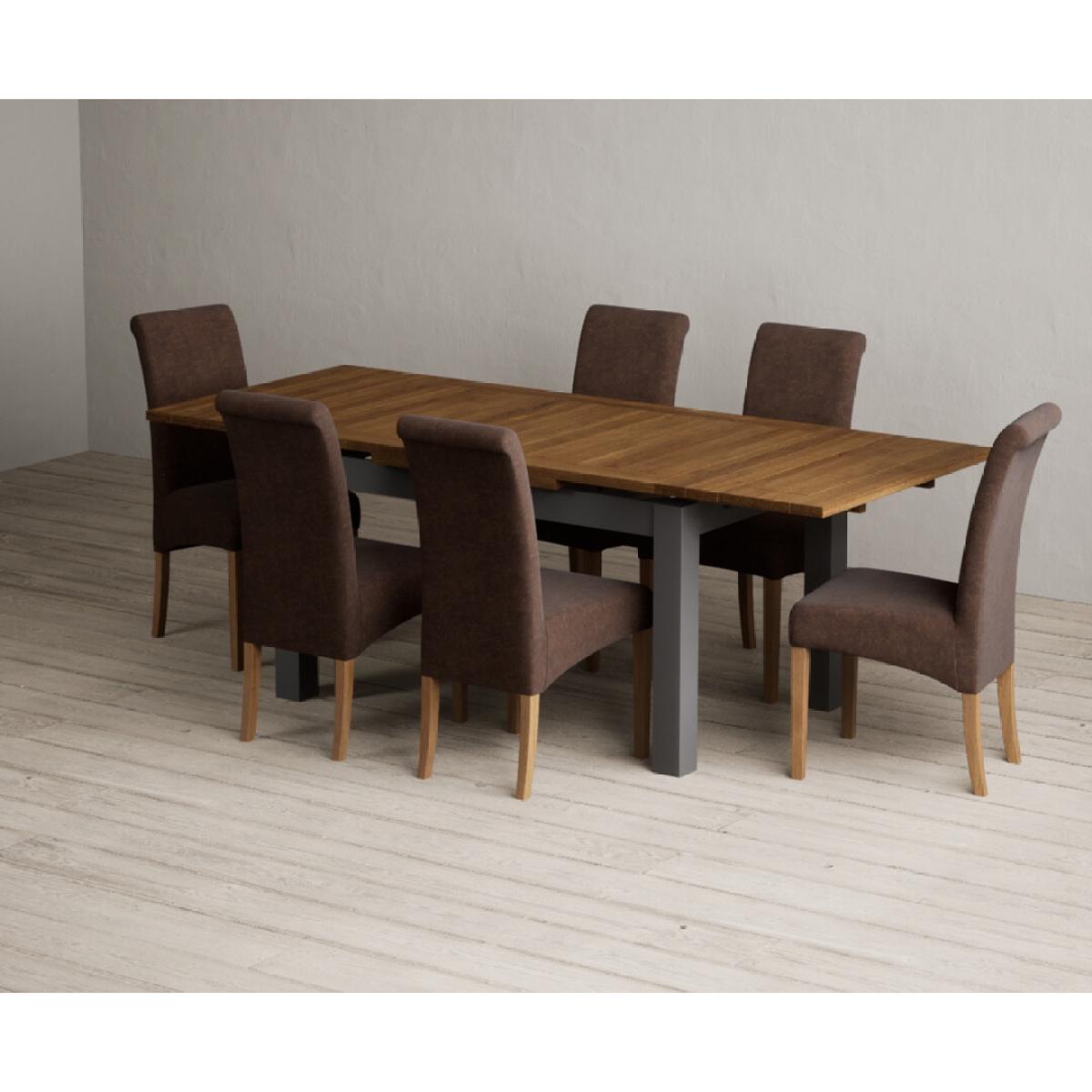 Extending Buxton 140cm Oak and Charcoal Grey Painted Dining Table with 6 Blue Scroll Back Chairs – image 73