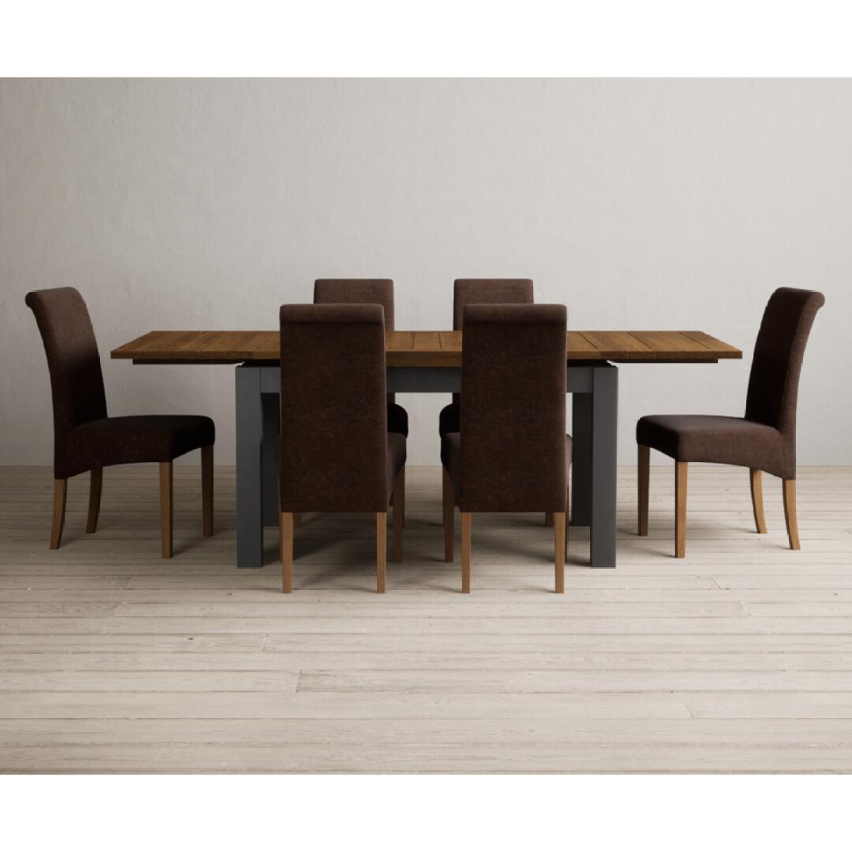 Extending Buxton 140cm Oak and Charcoal Grey Painted Dining Table with 6 Blue Scroll Back Chairs – image 74