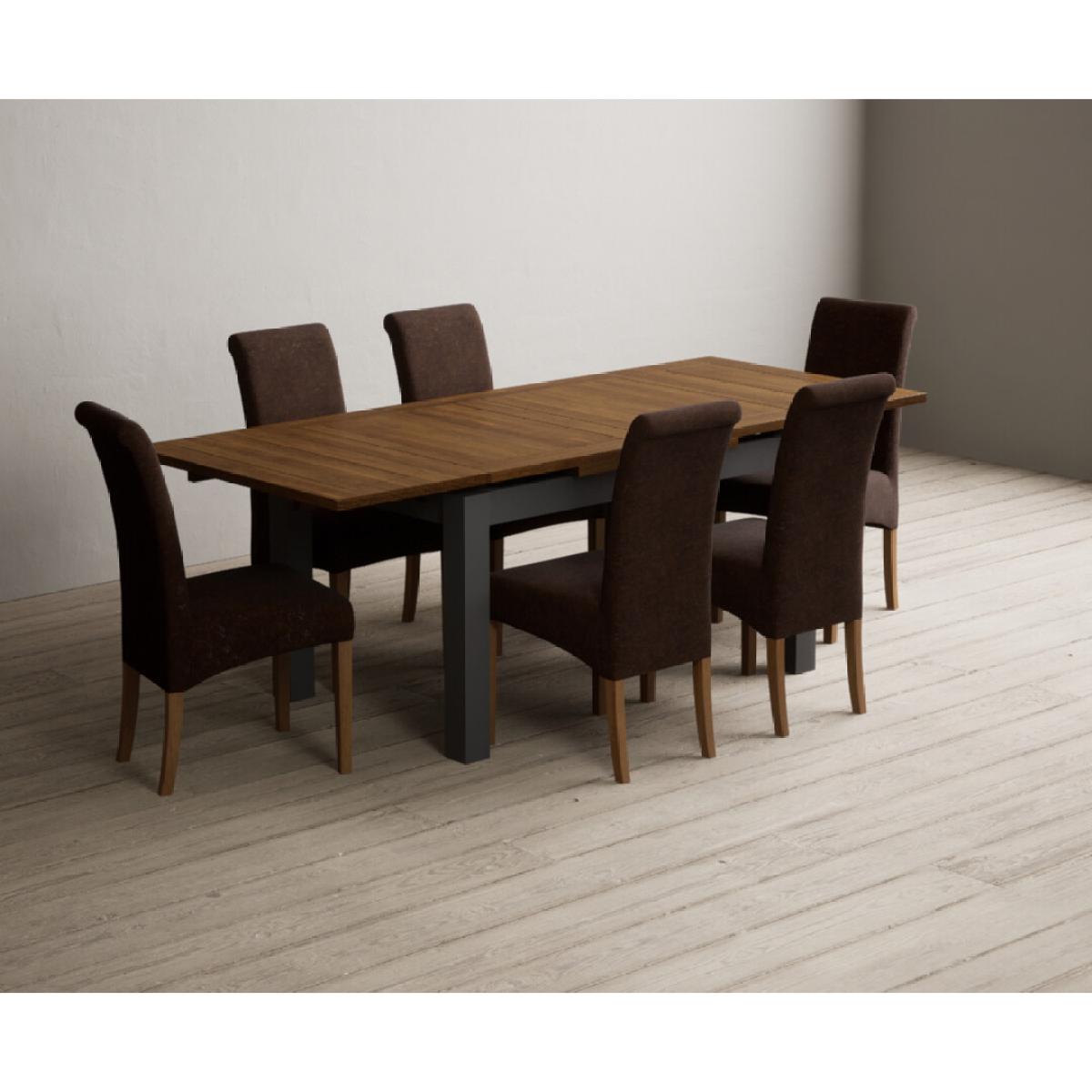 Extending Buxton 140cm Oak and Charcoal Grey Painted Dining Table with 6 Blue Scroll Back Chairs – image 75