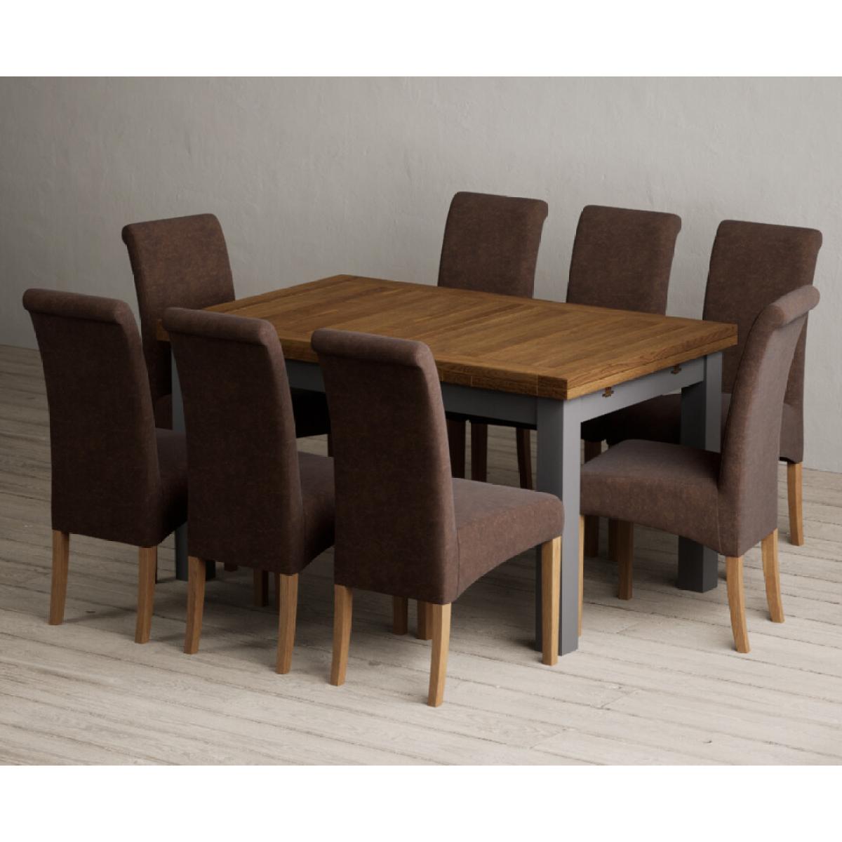 Extending Buxton 140cm Oak and Charcoal Grey Painted Dining Table with 6 Blue Scroll Back Chairs – image 76