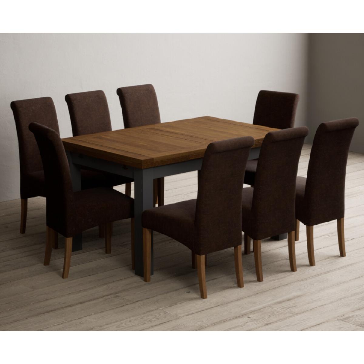 Extending Buxton 140cm Oak and Charcoal Grey Painted Dining Table with 6 Blue Scroll Back Chairs – image 78