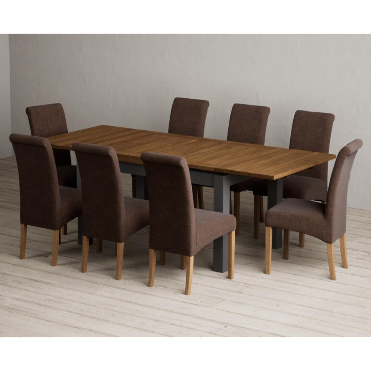 Extending Buxton 140cm Oak and Charcoal Grey Painted Dining Table with 6 Blue Scroll Back Chairs – image 79