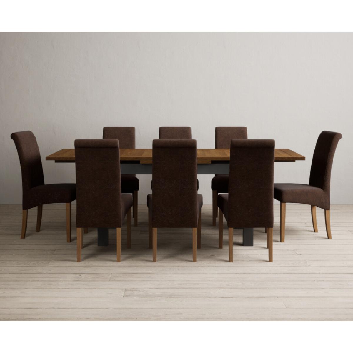 Extending Buxton 140cm Oak and Charcoal Grey Painted Dining Table with 6 Blue Scroll Back Chairs – image 80