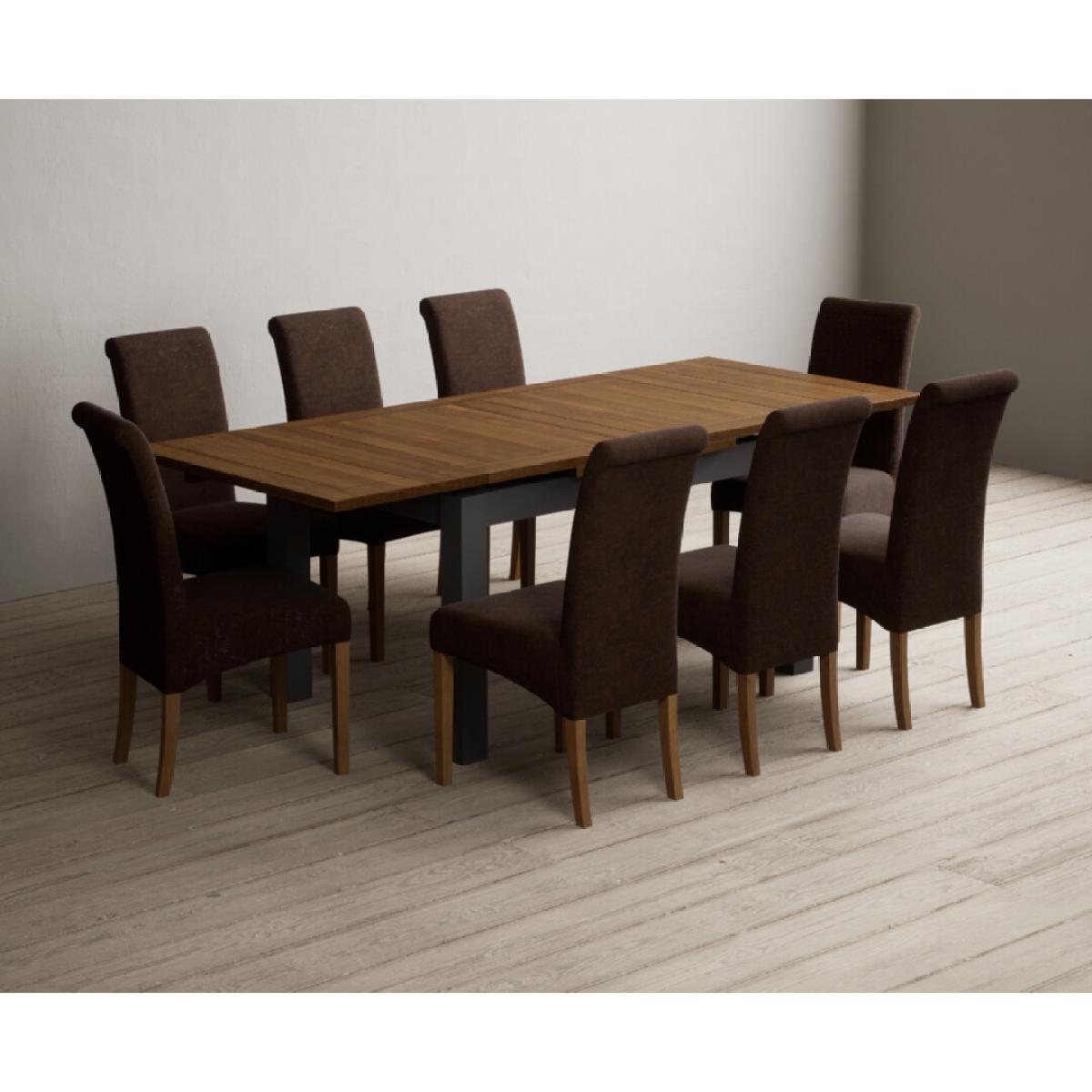 Extending Buxton 140cm Oak and Charcoal Grey Painted Dining Table with 6 Blue Scroll Back Chairs – image 81